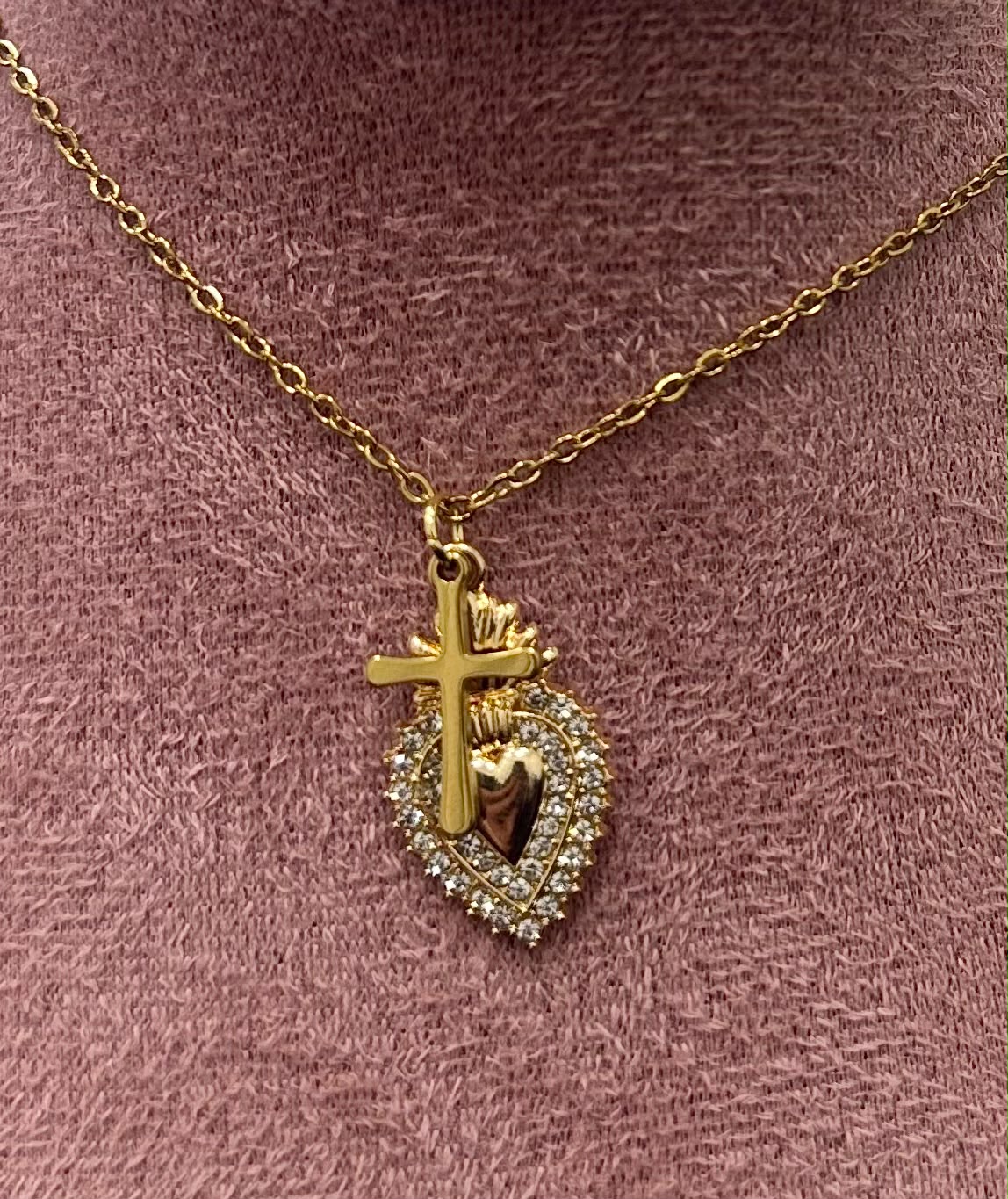 COLLANA GOLD CUORE SACRO CON CROCE
