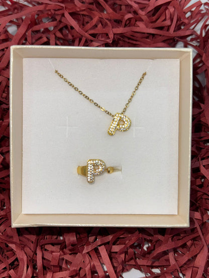 SET COLLANA E ANELLO IN ORO CON L'INIZIALE