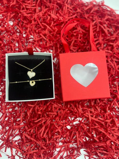 SET COLLANA E BRACCIALE CUORE STRASS
