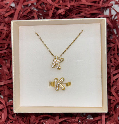 SET COLLANA E ANELLO IN ORO CON L'INIZIALE