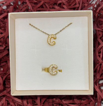 SET COLLANA E ANELLO IN ORO CON L'INIZIALE