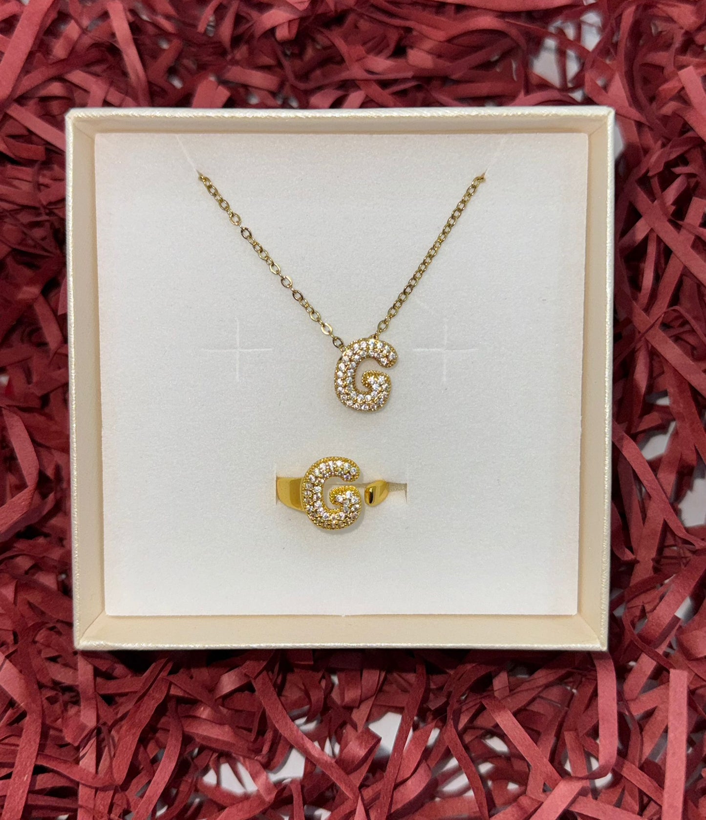 SET COLLANA E ANELLO IN ORO CON L'INIZIALE