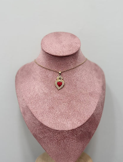 COLLANA GOLD CUORE SACRO ROSSO