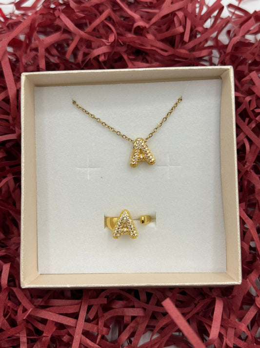 SET COLLANA E ANELLO IN ORO CON L'INIZIALE