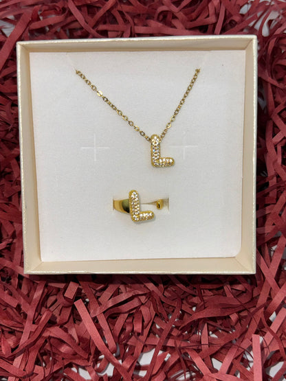 SET COLLANA E ANELLO IN ORO CON L'INIZIALE