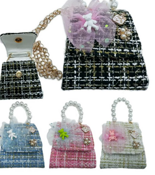 BORSA BAMBINA CON FIOCCO LATERALE E MINI ORSETTO