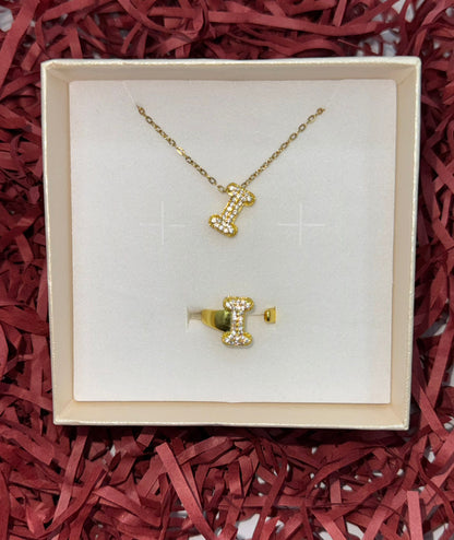 SET COLLANA E ANELLO IN ORO CON L'INIZIALE