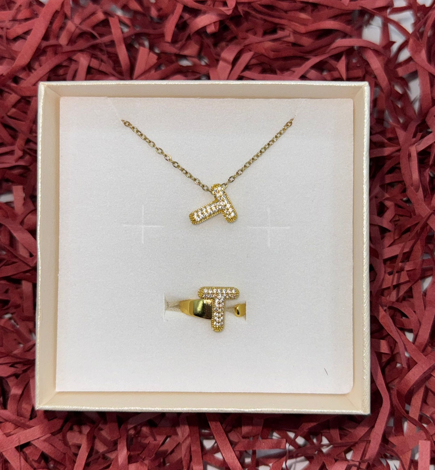 SET COLLANA E ANELLO IN ORO CON L'INIZIALE