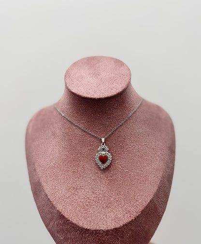 COLLANA SILVER CUORE SACRO ROSSO