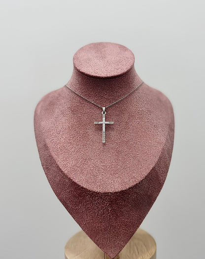 COLLANA SILVER CROCE CON BRILLANTINI
