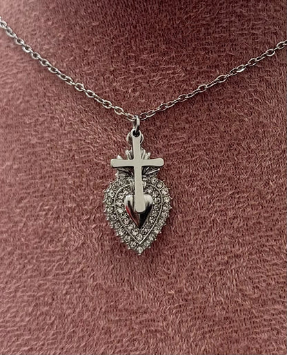 COLLANA SILVER CUORE SACRO CON CROCE