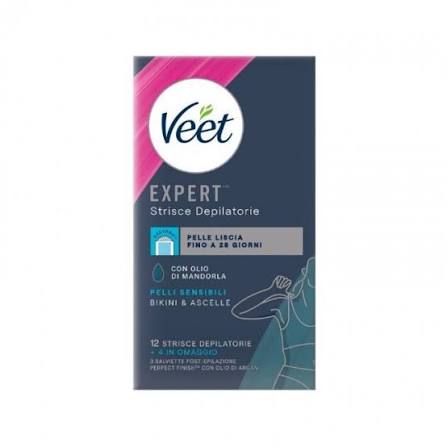 VEET EXPERT STRISCE DEPILATORIE BIKINI E ASCELLE  CON OLIO DI MANDORLA 12PZ
