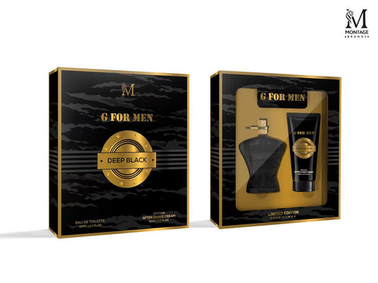 DEEP BLACK G FOR MEN MEN'S PERFUME + AFTER SHAVE CREAM PACKAGE